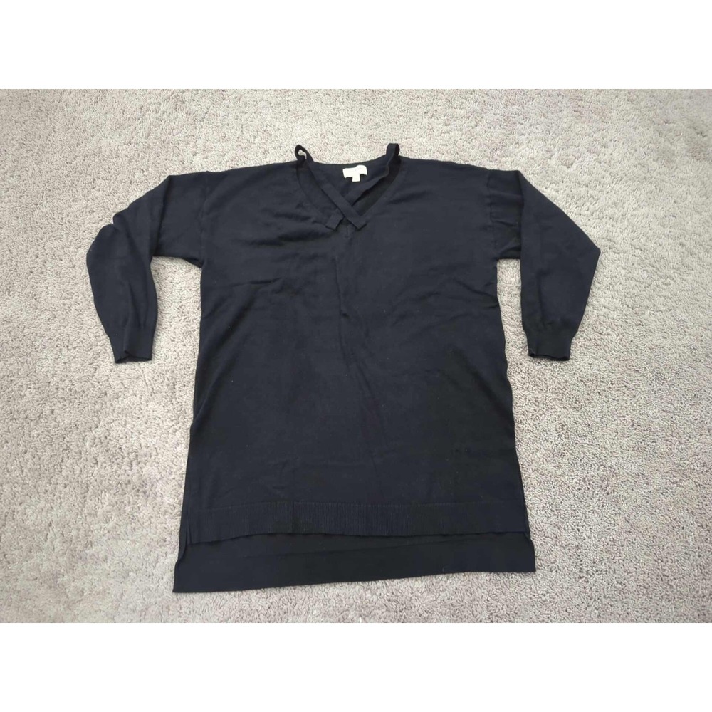 Umgee Sweater Womens Small Black V-Neck Criss Cross 3/4 Sleeve High Low Knit